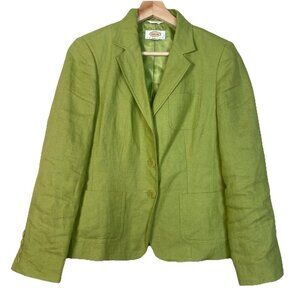 TALBOTS PETITES LIME GREEN 100% LINEN JACKET SIZE: 4 OFFICE RESORTWEAR‎ PREPPY